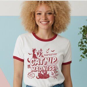 Catnip Kitten Graphic Ringer Tee Retro Cat 70s Style T-Shirt Funny Shirt
